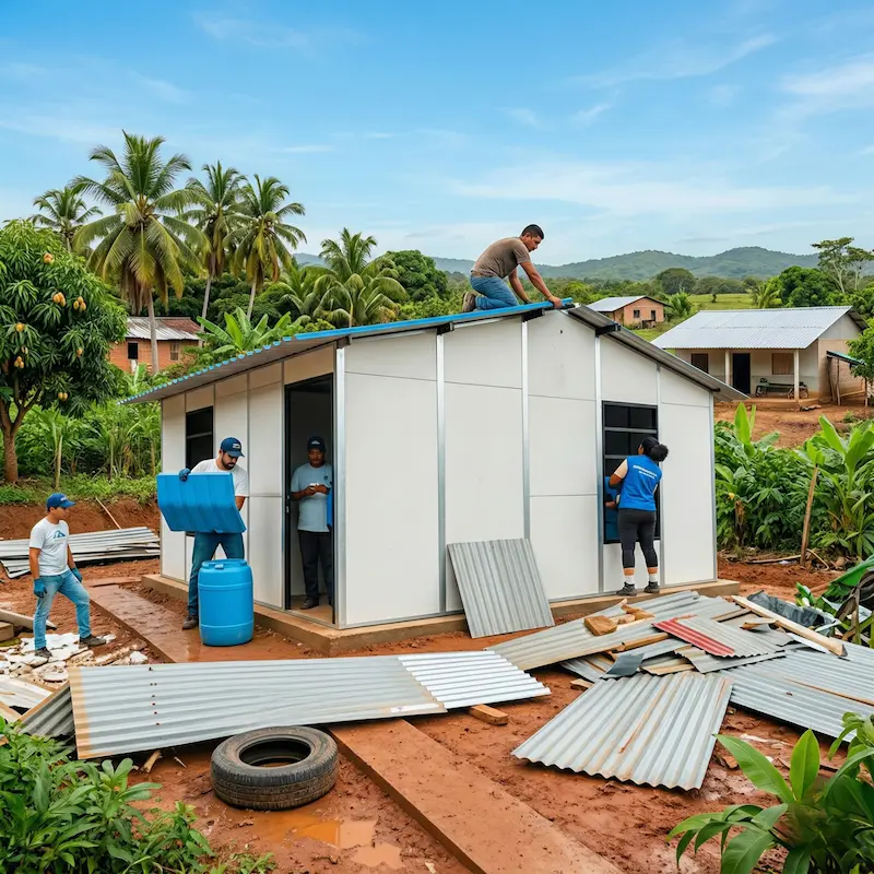 Voluntarios construyendo hogares en Sucre